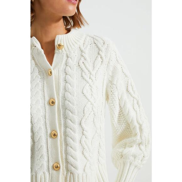 NWT Tuckernuck Ivory Cotton Colette Cable Knit Cardigan Cream Off-White Cozy XXL - Picture 9 of 9
